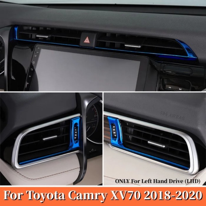 3 PCS Stainless Steel Car Front Air Conditioner Outlet Frame Trim Cover Sticker For Toyota Camry XV