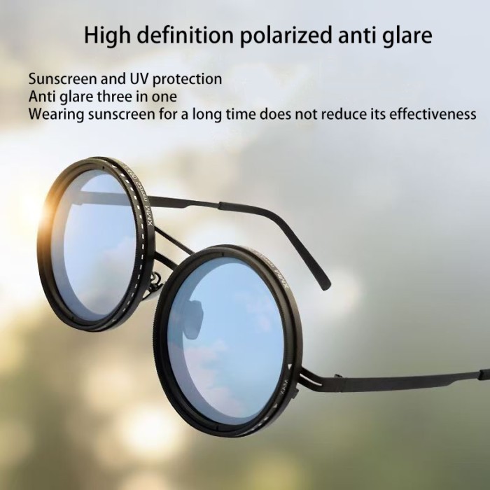 ND9 Adjustable Dimming Sunglasses Dirt Bikes Glasses Retro Round Men's Outdoor Fishing UV Resistant