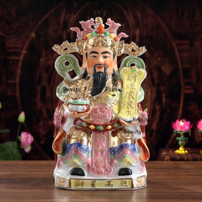 1PC Chinese Ceramic God of Wealth Ornament home decoration Wealth-attracting ornament Office Wealth
