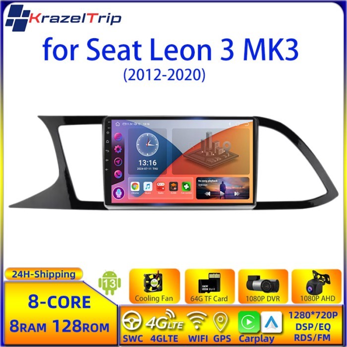 8 Core Car Radio Stereo for Seat Leon 3 MK3 2012 - 2020 Carplay Android Auto QLED GPS Navi Autoradi