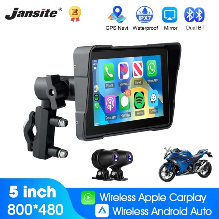 5 inch Motorcycle Carplay DVR GPS Navigation Wireless CarPlay Android Auto Airplay Moto Screen Port