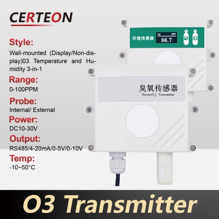 Ozone Detector O3 Sensor Module Industrial Wall-Mounted Ozone Monitor RS485 Transmitter High Precis