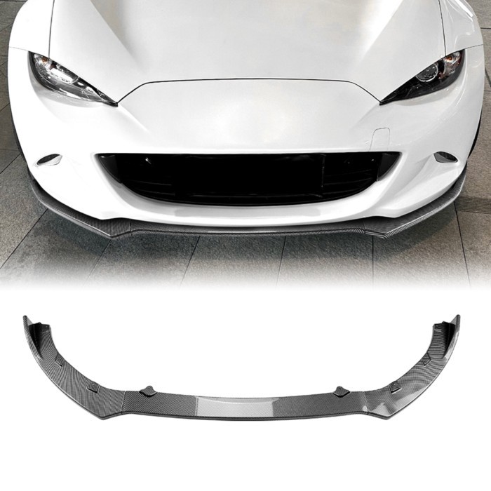Front Bumper Spoiler Lip For Mazda MX-5 MX5 Miata ND 2016-2025 2-Door Carbon Fiber Look/Gloss Black