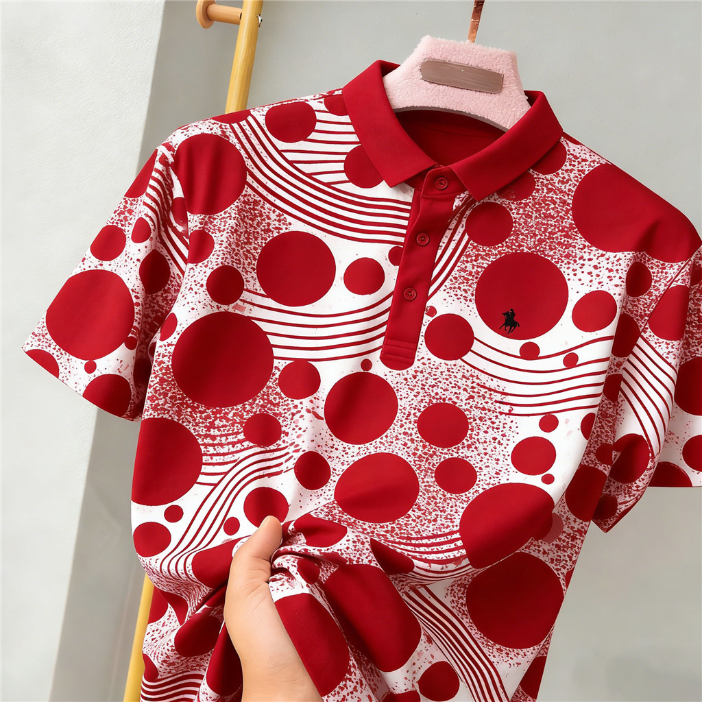 รุ่นตรุษจีน RCB Classic Polo Club ment เสื้อคอปกลาย Splicing คลาสสิก tshirt lelaki ปกจีนสีแดงเรียบง่