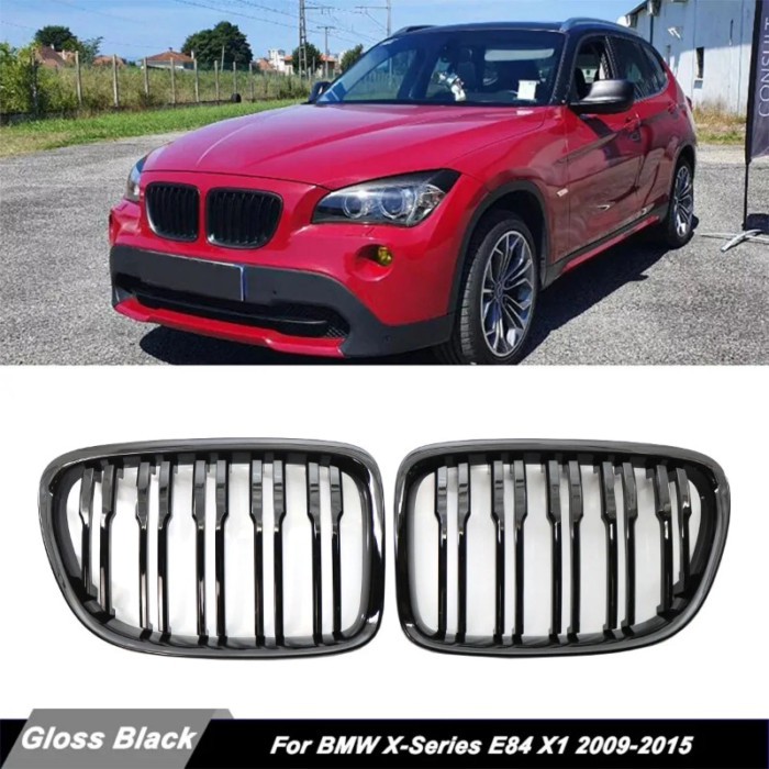 Front Bumper Kidney Grille For E84 X1 18i 20i 25i 28i 2009-2015 Glossy Black Car Racing Grills Doub