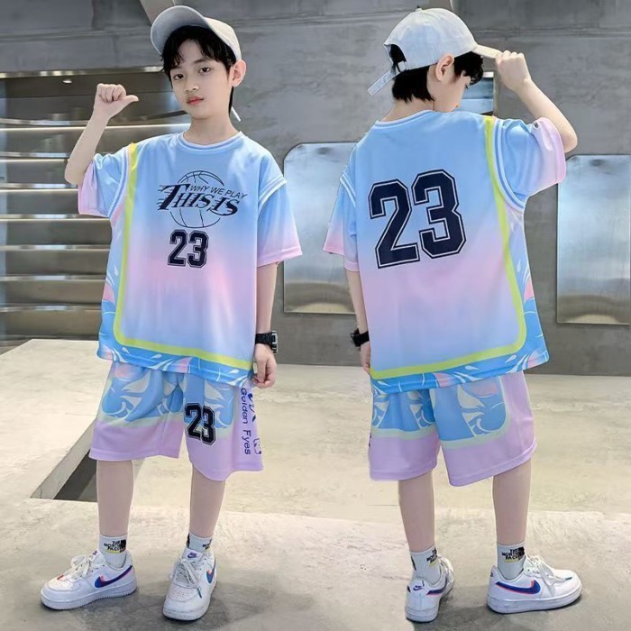 cokids🌼 ชุดบาสเก็ตบอลฤดูร้อนสำหรับเด็กผู้ชายสำหรับเด็กโต,เสื้อผ้าฤดูร้อนสำหรับเด็กผู้ชายแขนสั้น,สไ