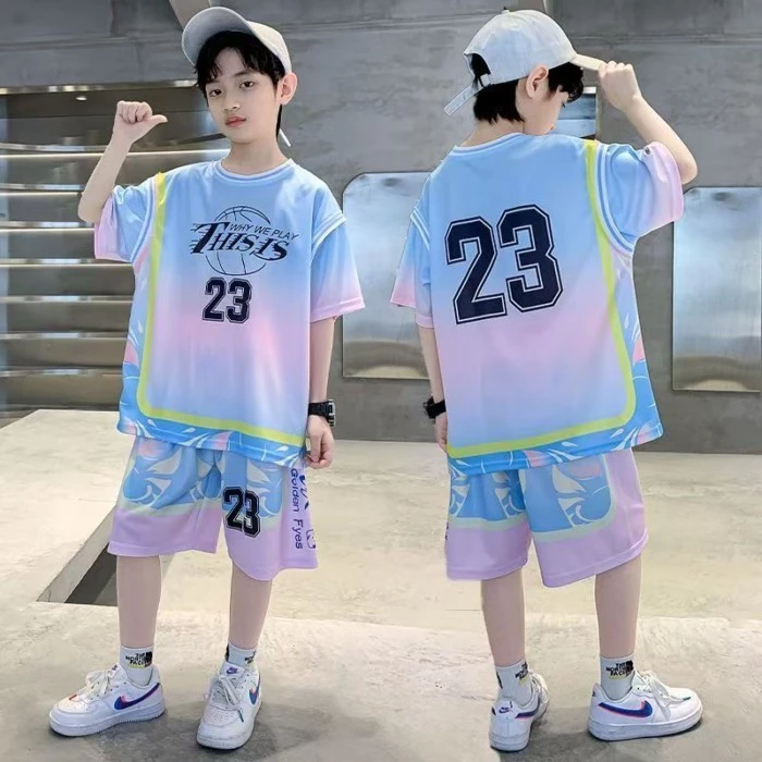 cokids🌼 ชุดบาสเก็ตบอลฤดูร้อนสำหรับเด็กผู้ชายสำหรับเด็กโต,เสื้อผ้าฤดูร้อนสำหรับเด็กผู้ชายแขนสั้น,สไ