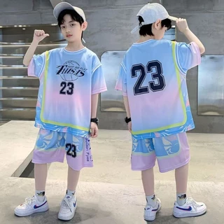 cokids🌼 ชุดบาสเก็ตบอลฤดูร้อนสำหรับเด็กผู้ชายสำหรับเด็กโต,เสื้อผ้าฤดูร้อนสำหรับเด็กผู้ชายแขนสั้น,สไ