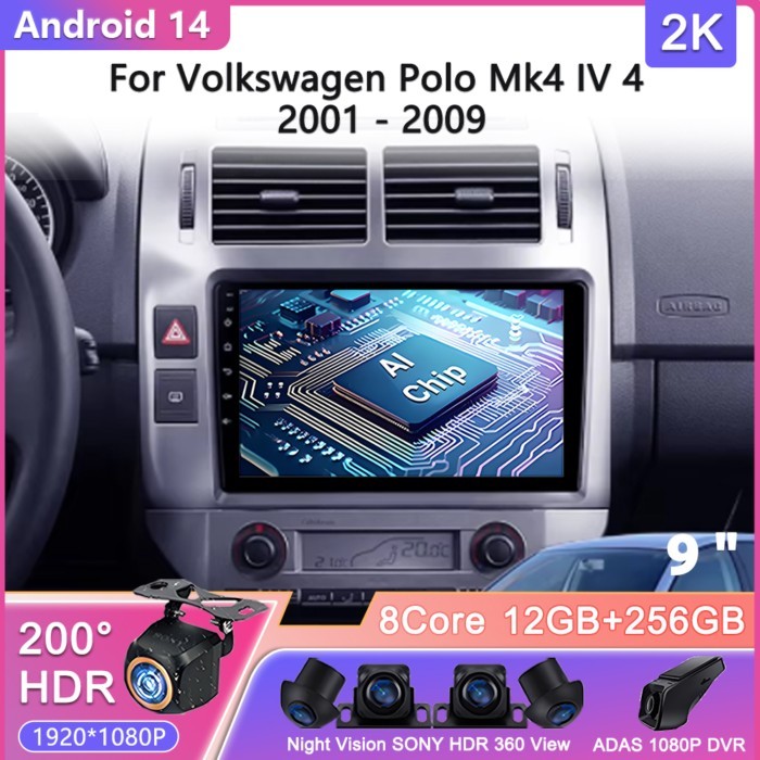 Android 14 For Volkswagen Polo Mk4 IV 4 2001 - 2009 Car Radio Multimedia Video Player Navigation st