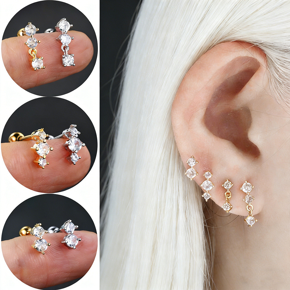 สครูสตั๊ดต่างหู Simple Gold สี Elegant สำหรับLOBEและกระดูกอ่อน พร้อม_mini_zircon_เครื่องประดับ