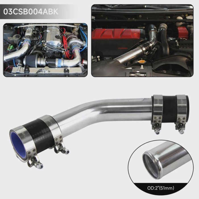 2" 45 Degree Aluminum Intercooler Piping pipe Tube hose 51mm + Silicone hose w/ T-clamps Universal