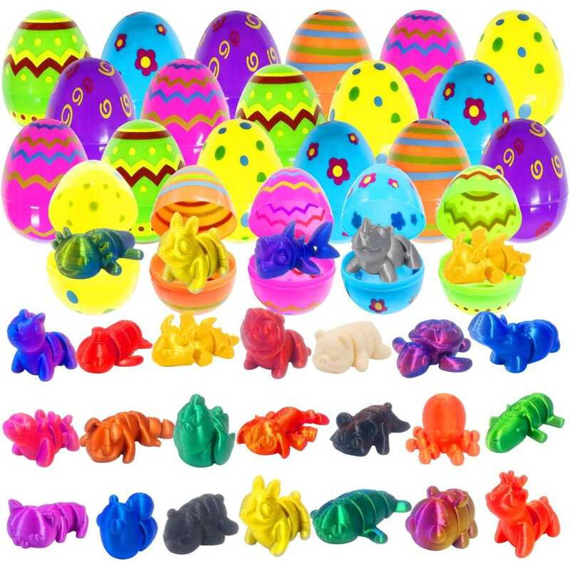 C 24 PCS Preed Easter Eggs With 3D Printanimal Toys Easter Egg Fillers For Kids Boys Girls Easter B