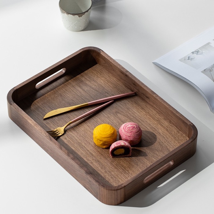 Black walnut Chinese craft round corner handle tray solid wood tray wooden tray tea tray wooden fru
