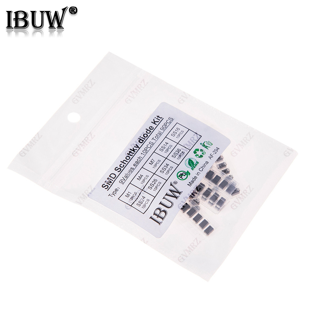 90PCS 9 ค่า SMD Schottky Diode Kit M1 M4 M7 SS14 SS16 SS24 SS26 SS34 SS36 สําหรับโครงการการตรวจสอบอิ