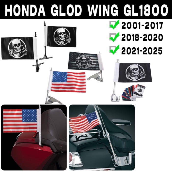 Motorcycle Flagpole Global Banner Fits For Honda Gold Wing GL 1800 2001-2025 Goldwing GL1800 Tour T