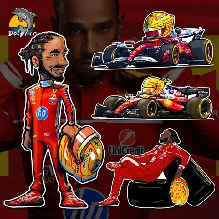 F1 รถแข่ง 44 Old Man Sister Liu Yisi Hamilton Lewis Signature Ferrari SF26 สติ๊กเกอร์ติดรถสะท้อนแสง