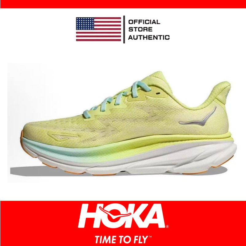 รองเท้าผ้าใบหุ้มข้อต่ำสำหรับผู้หญิง HOKA One Clifton 9 สีเขียว-เหลือง ของแท้ 100%