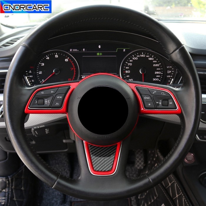 Carbon Fiber Color Car Steering Wheel Decoration Frame Cover Trim For Audi A3 8V A4 B9 A5 2017-2019