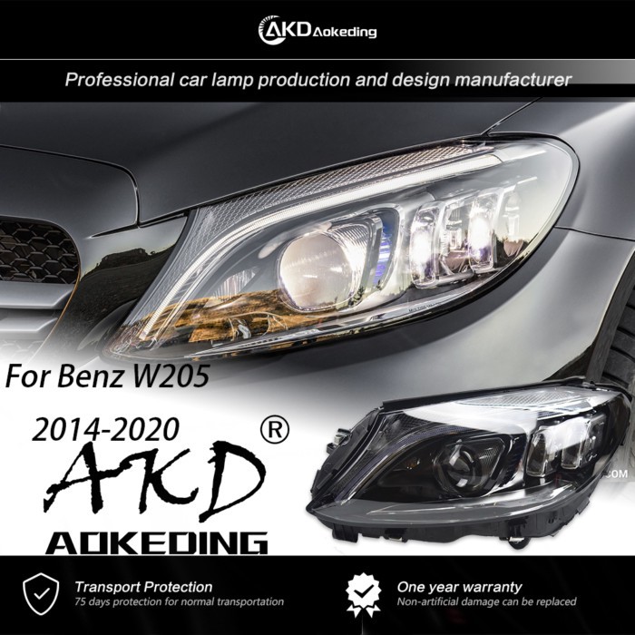 AKD Head Lamp For Benz W205 Headlights 2014-2021  C200 C260 DRL H7 LED Bi Xenon Bulb Assembly upgra