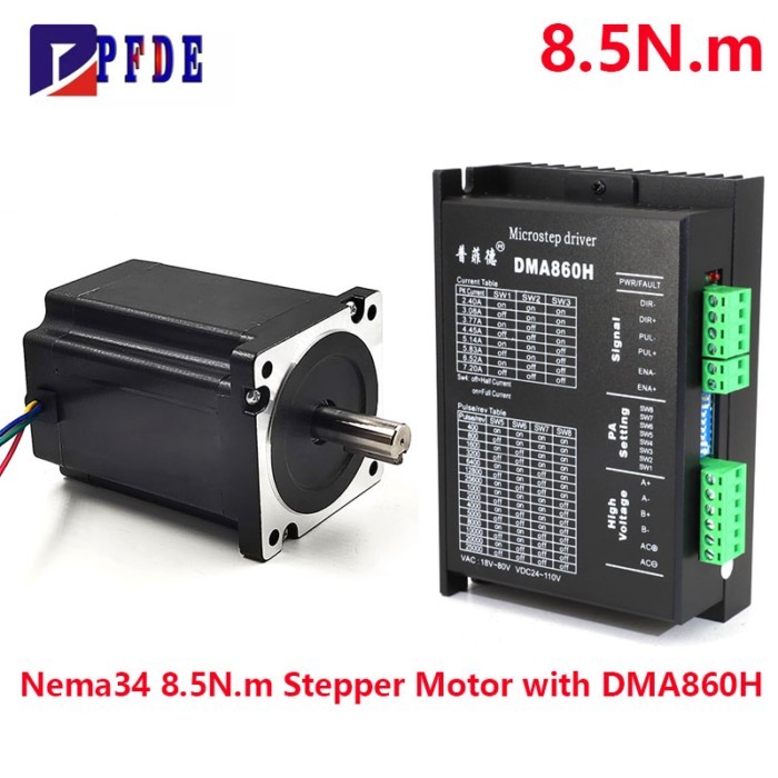 Nema 34 Open Loop Stepper Motor 6A 8.5Nm (1200 Oz-in) 118mm Length with DMA860H Driver with Fan for