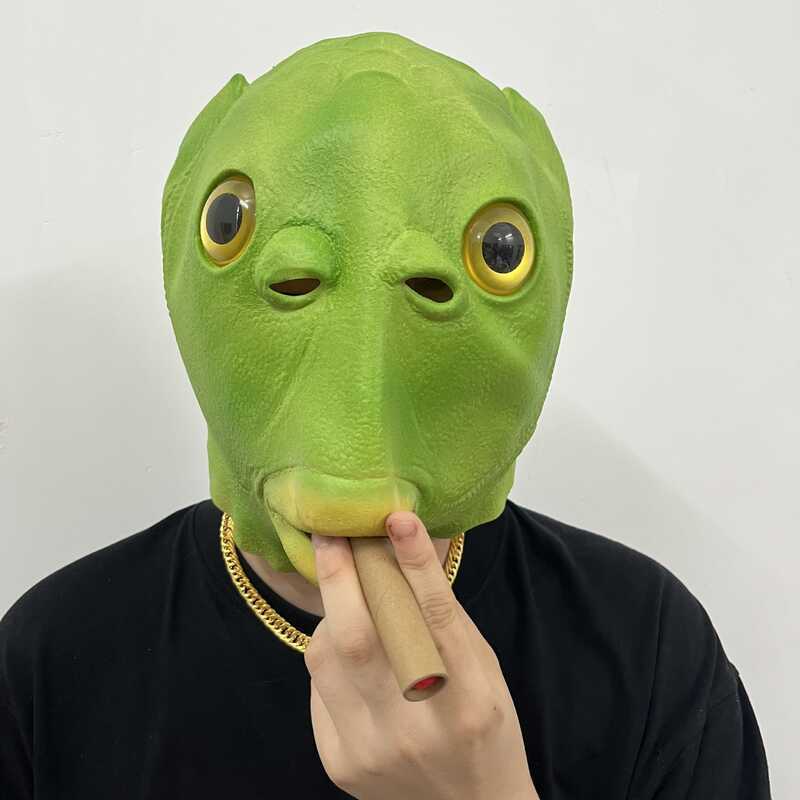 Tricky Funny Green Fishman Anchor Headgear ประติมากรรมทราย Expression Halloween Monster Fish Latex M