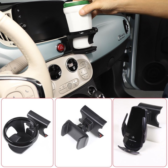 Car Cup Holder Mobile Phone Holder For Fiat 500 2016-2024 Multi functional GPS Navigation Holder Ca