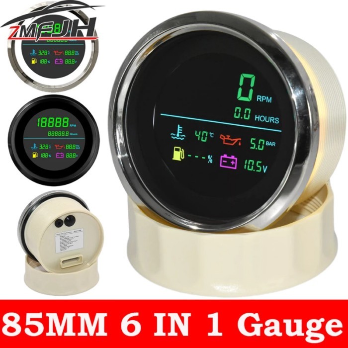 A 85MM Multi-function Gauge 6 in 1 Tachometer Fuel Gauge Water Temperature Oil Pressure Voltmeter U