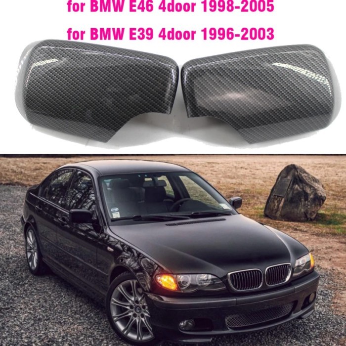 Carbon Fiber Bright Black Side Rearview Mirror Cover Caps For BMW 3 5  E39 E46 525i 528i 530i 540i