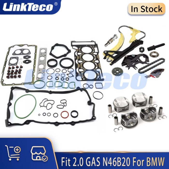 Engine Parts Full Gasket Set Timing Chain Piston Kit Fit 2.0L N46 N46B20B for BMW 118i 120i 318i 32