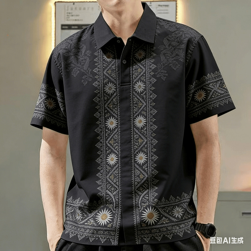 เสื้อโปโลผู้ชายสไตล์วินเทจแขนสั้น Barong ใส่สบาย 63b