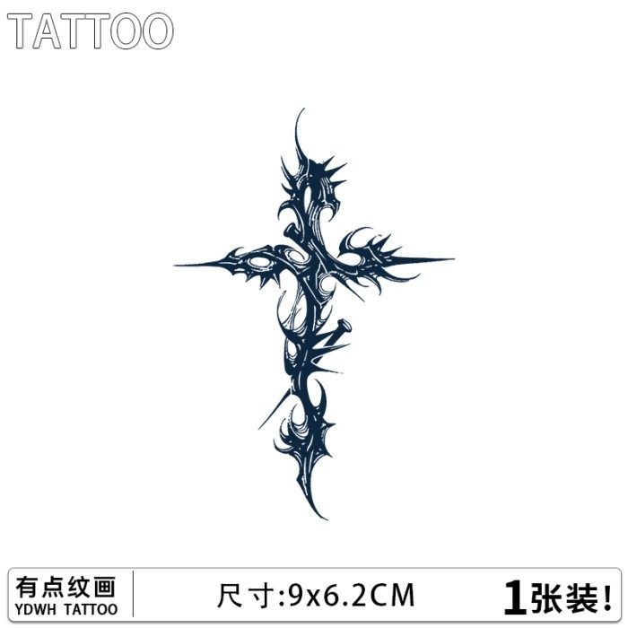 Blade Cross Herbal tattoo Sticker Male Waterproof Long-Lasting Arm Sticker One Month รอยสักกึ่งถาวร