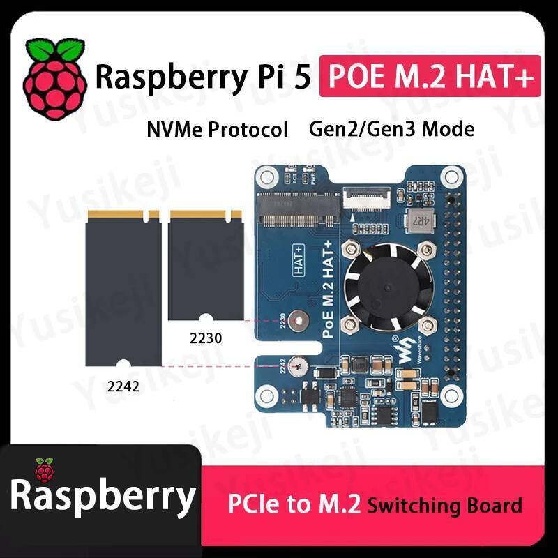 Raspberry Pi 5 POE M.2 HAT+ บอร์ด POE + PCIe a M.2 NVMe SSD หมวก + Pi5 2242/2230