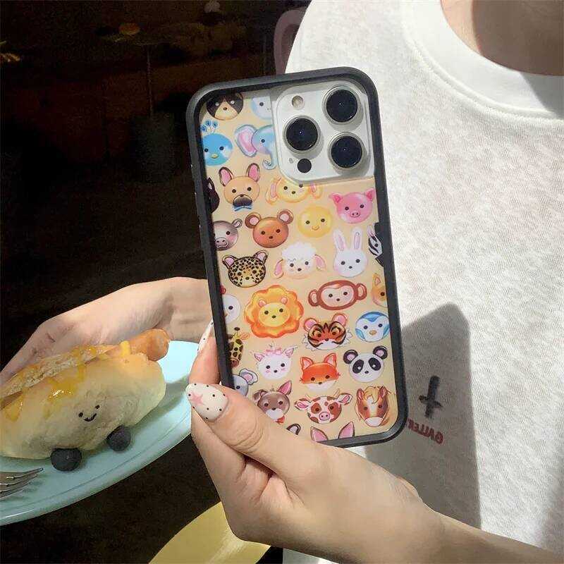 ▥ Koren Ins Cute Crtoon Animl Phone Cse For Iphone 16 15 Plus 14 12 13 Pro Mx Cover With Chin W