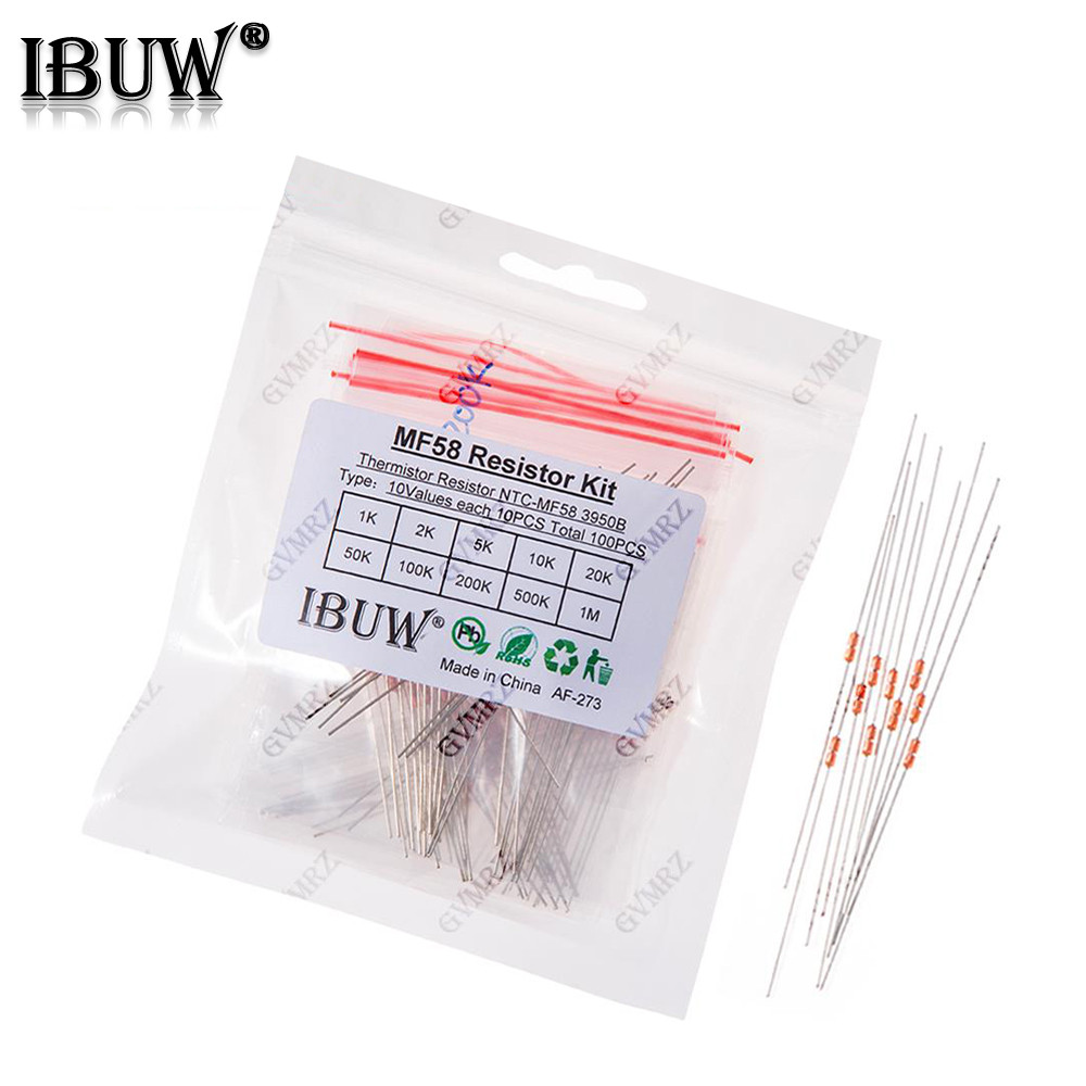 100PCS 10 ค่า MF58 NTC Thermistor Kit 1K-1M 3950B สําหรับอุณหภูมิ Sensing & Circuit Thermal Control 