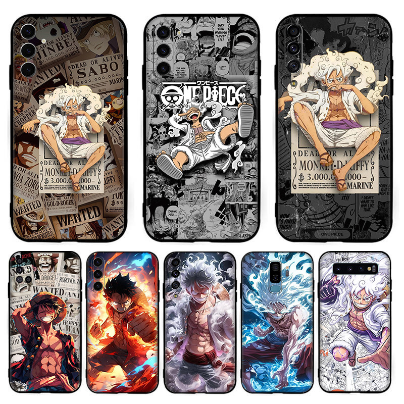 SAMSUNG ซิลิโคนสีดําTPUเคสโทรศัพท์อะนิเมะOne Piece Luffy[T-5]สําหรับSamsung A01 EU A02 M02 A03S A03 