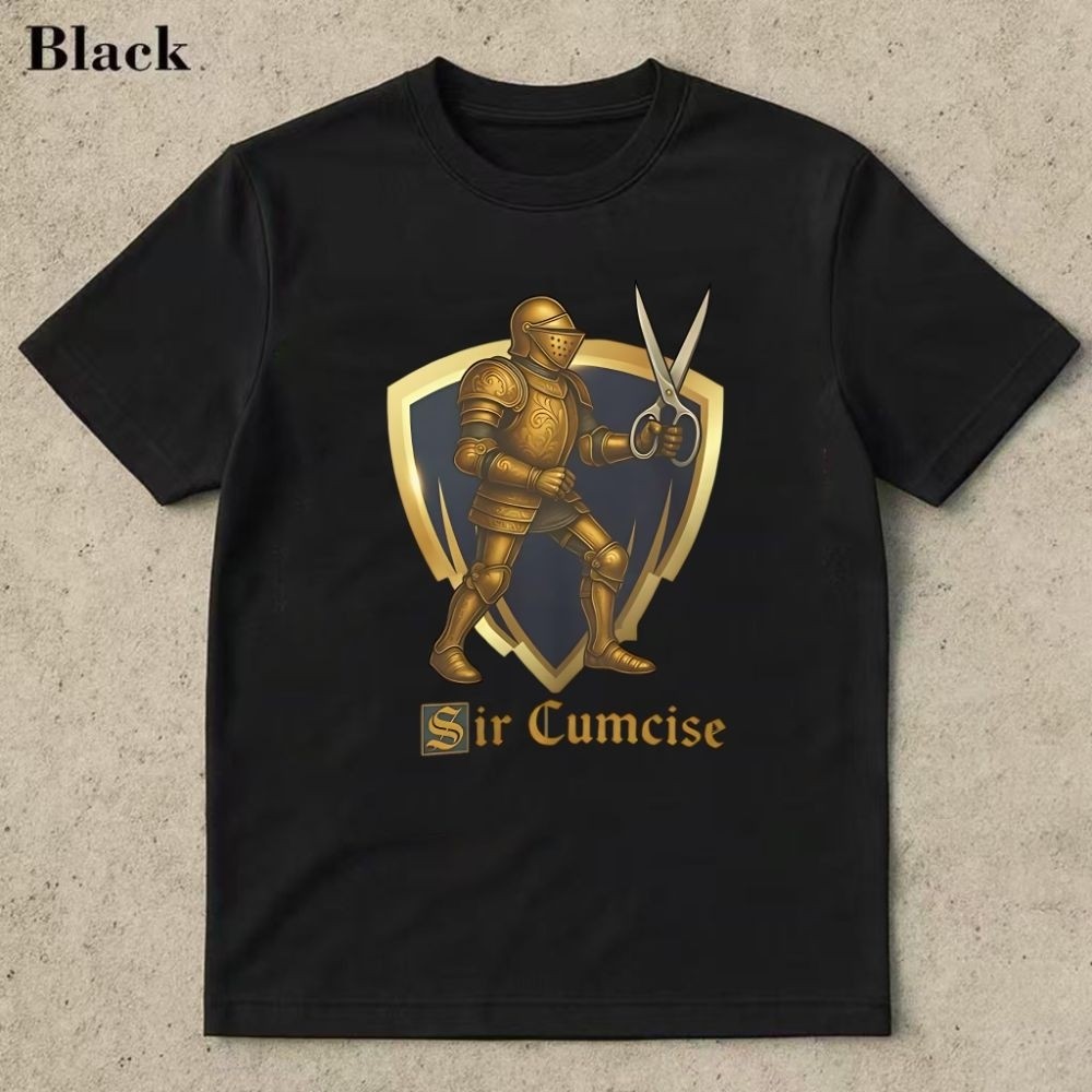 Sir Cumcise Knight พร้อมกรรไกร Shield Design เสื้อยืดแขนสั้นฤดูร้อน