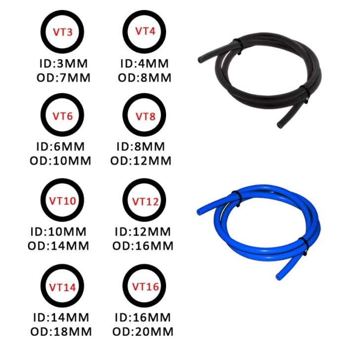 Free Shipping 2M Length Silicone Vacuum Tube Hose Silicon Tubing 3/4/6/8/10/12/14/16MM Black Auto P