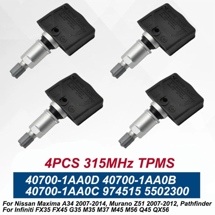 4PCS 315MHz TPMS Tire Pressure Sensor For Nissan Maxima A34 2007-2014 Nissan Murano Z51 2007-2012 4