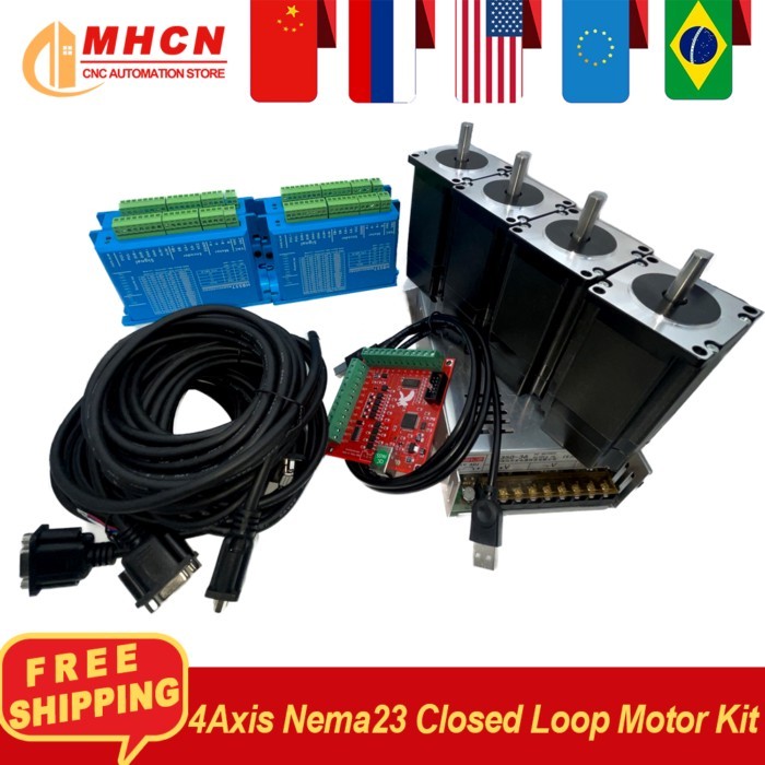 4 Kits Nema23 Close Loop Stepper Motor Kit 1.2/2.0/2.2/2.5/3.0N Motor with 3M cable+ HBS57 Driver+3
