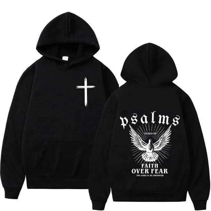 Christian Jesus Faith Over Fear Bible Verse Hoodies ผู้ชายผ้า Street แฟชั่น Hoodie Casual Street เสื