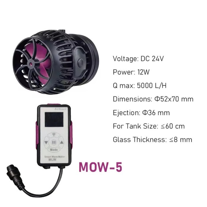 Jebao MOW-5 12W 5000L/H Smart Wave Making Pump Aquarium Water Wavemaker Pump With WIFI LCD Display