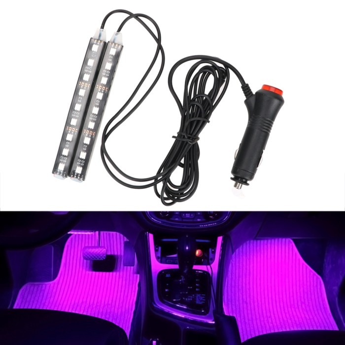 Cigarette Lighter Adapter 2pcs Car LED Dash Floor Foot Strip Light Car-Styling Interior Decorative