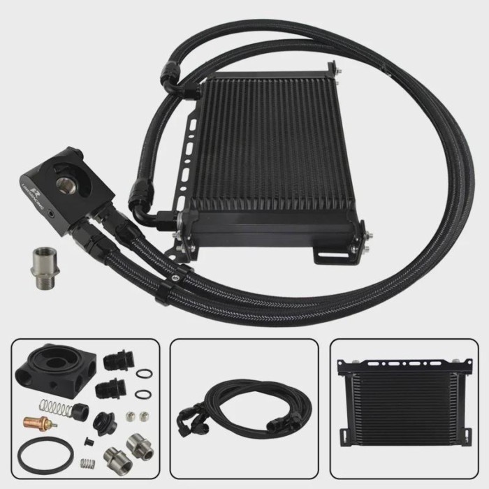 Universal AN10 25 Row Oil Cooler w/ Mounting Bracket Kit Thermostatic 73±0.5° 7/8"-14 UNF And 1/8"