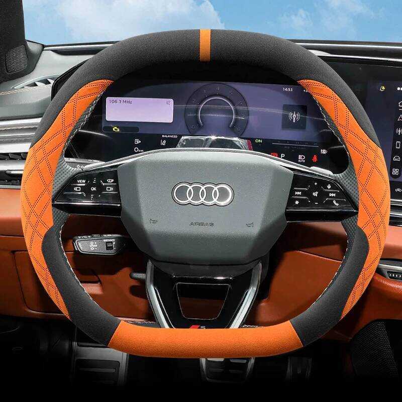 ▥ Suede Leather Car Steering Wheel Cover For Audi A1 A3 A5 S3 Rs3 Q5 A6 Q4 Etron 2025 2026 Acce