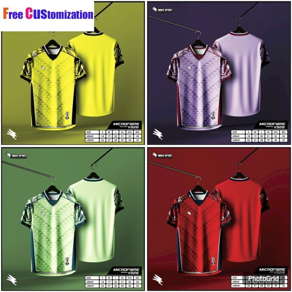Virus Sport VS26 เสื้อไมโครไฟเบอร์ Retro Collar แขนสั้น Unisex | เสื้อแข่ง Sukan Bola Sepak & Futsal