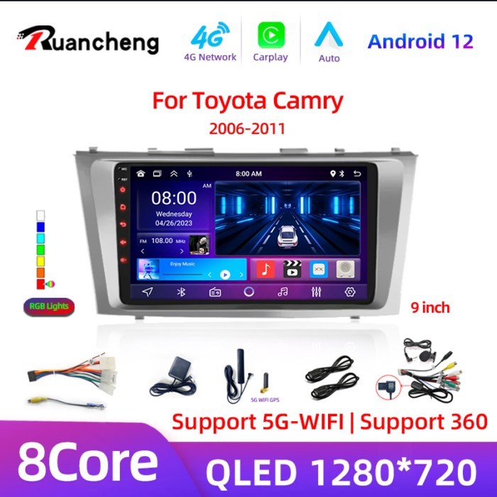 2din 9" 4G Carplay Android 12 Car Radio Multimedia Video Player For Toyota Camry 7 XV 40 50 2006-20
