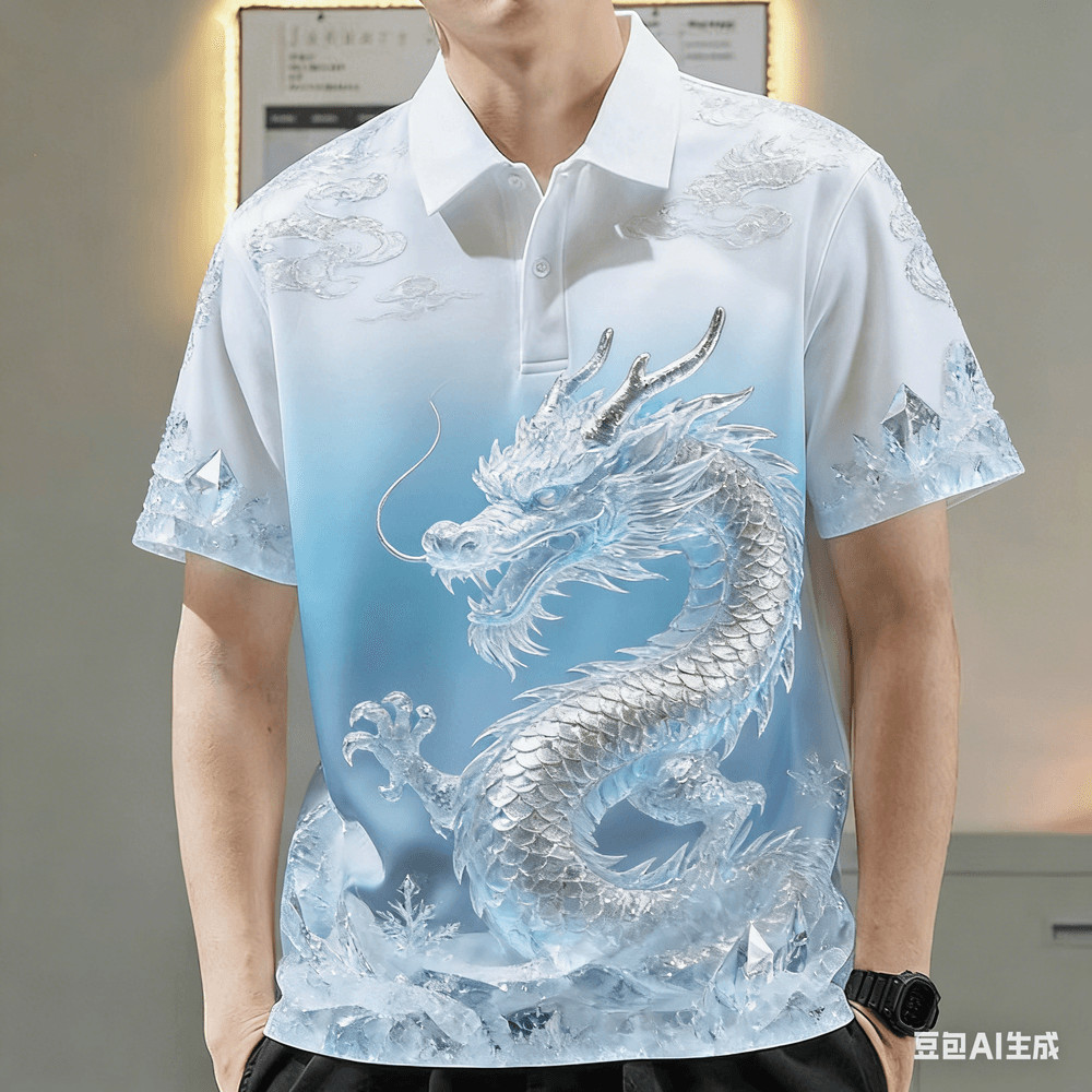 เสื้อโปโลผู้ชาย แบบสไตล์จีน แขนสั้น เหมาะสำหรับงานกลางแจ้งและเทศกาลตรุษจีน