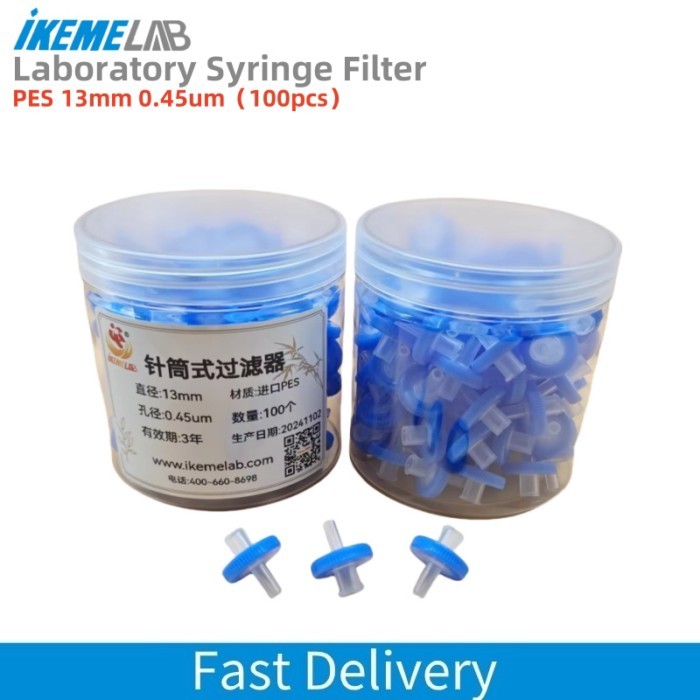 IKEME 100 Pieces PES Syringe Filter 13mm 0.45um Laboratory Filter