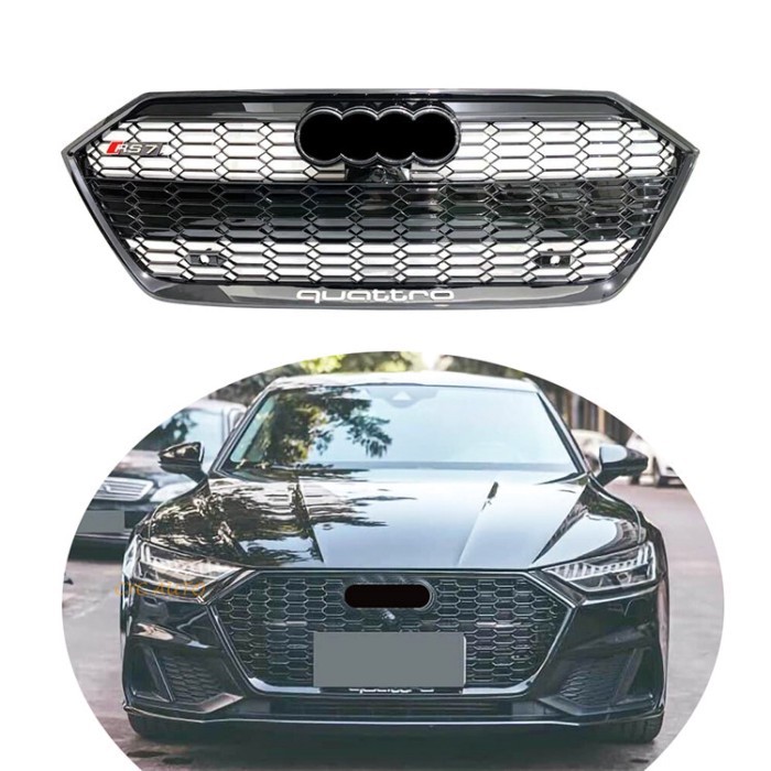 HONEYCOMB Mesh grille RS7 style front bumper grille with camera hole for Audi A7 C8 4K S7 Sportback