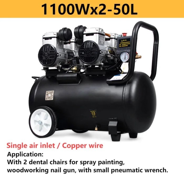 2200W 50L 200L/min 0.7Mpa Single Air Inlet Air Compressor Air Pump Oil-free Black Carpenter Air Pum